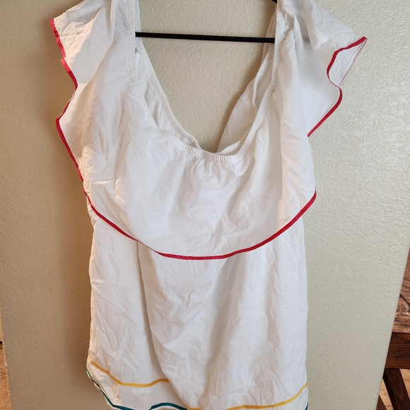 Lane Bryant White Ruffle off the Shoulder Rainbow Stripe Boho Blouse Top - Picture 5 of 5